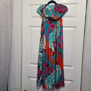 Tropical Multicolor Strapless Jumpsuit‎ Wooden Beads Tassle Size Small
